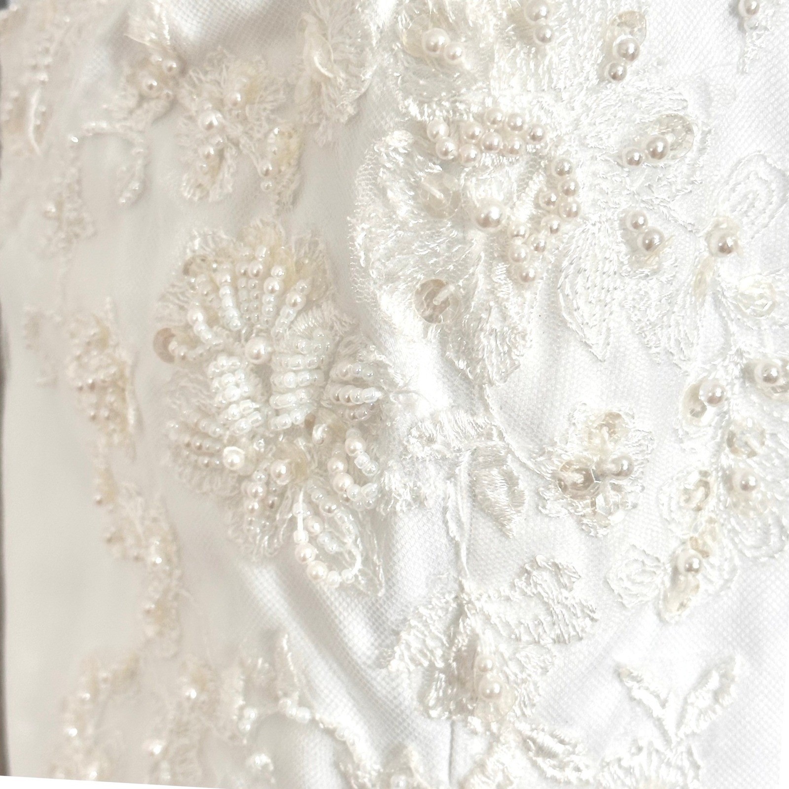 Mary’s White Strapless Lace Floral Beaded Wedding Dress Cathedral Train Size 22