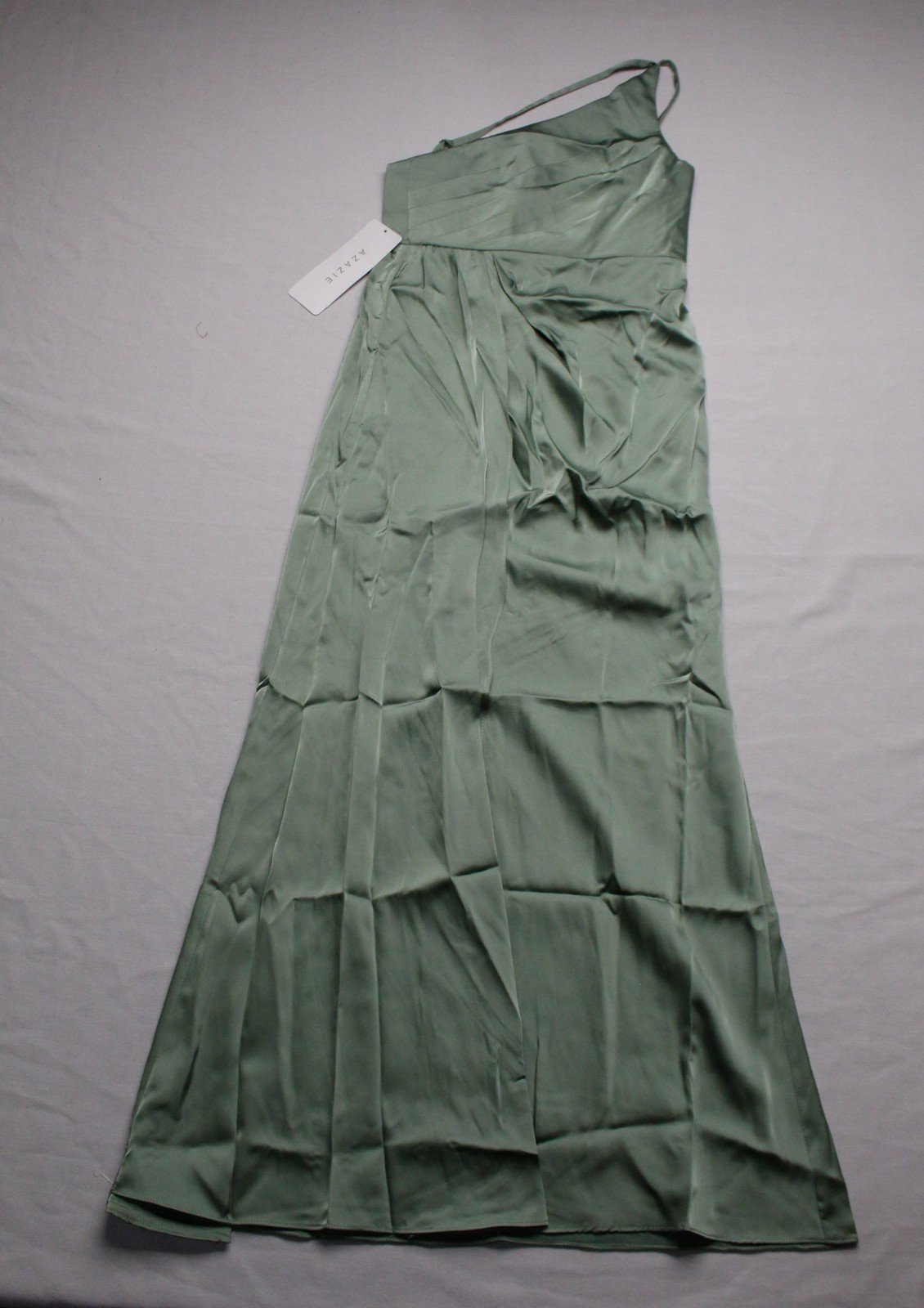 Azazie Junior Girls Mika A-Line Pleated Stretch Satin Dress AP2 Matcha Size: J10