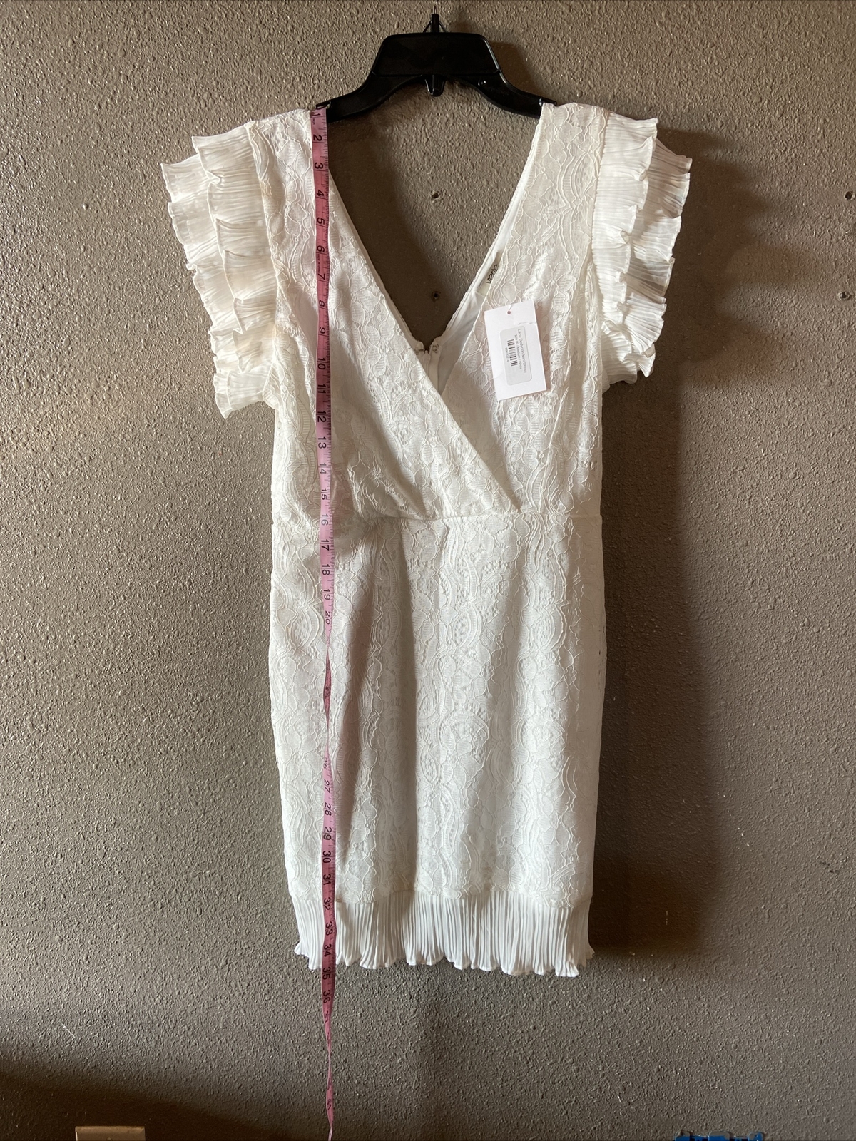 White Floral Lace Bodycon Ruffle Bridal Wedding Mini Dress Size Medium
