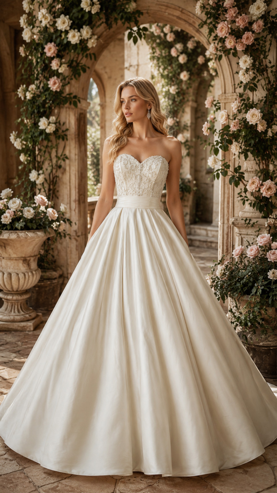 Allure Bridal 8904 Sample Wedding Dress 6 Ivory Satin A-Line Ball Gown Bling
