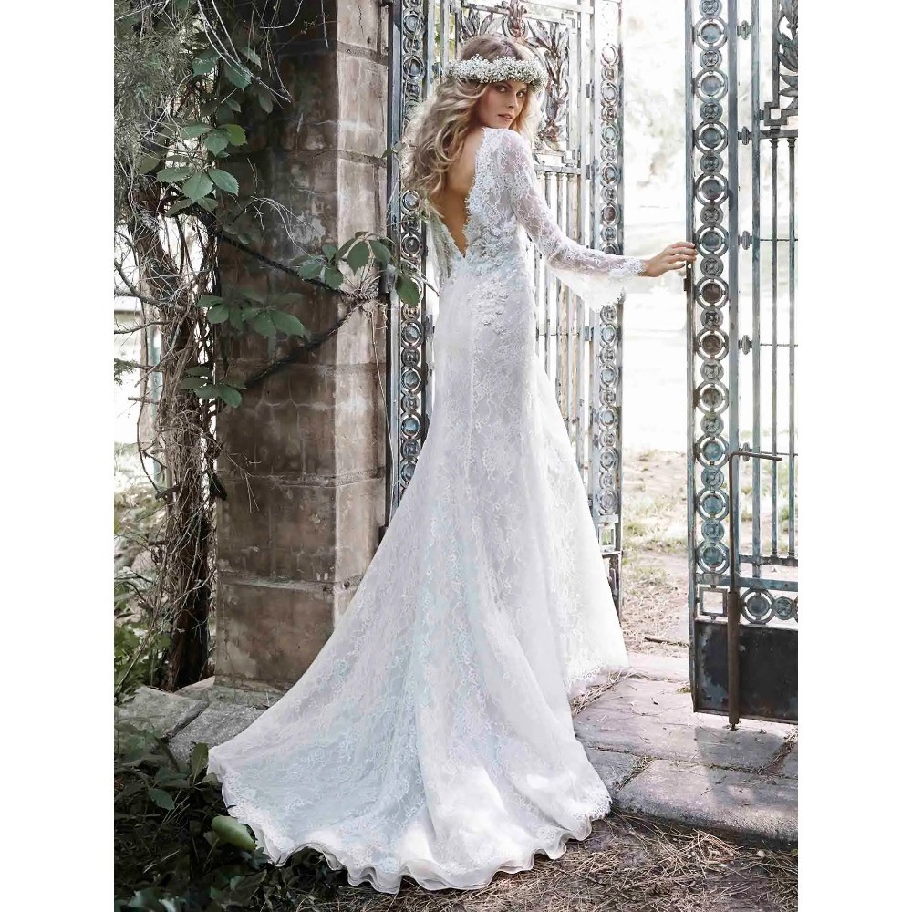 White 3D Flower Lace Mermaid Backless Wedding Dresses V Neck Applique BridalGown