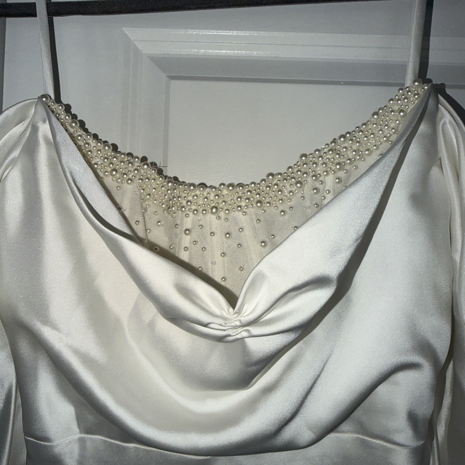 Watters Garance Satin Wedding Dress Corset Sz 16 NO TAG + Pearl Cathedral Veil