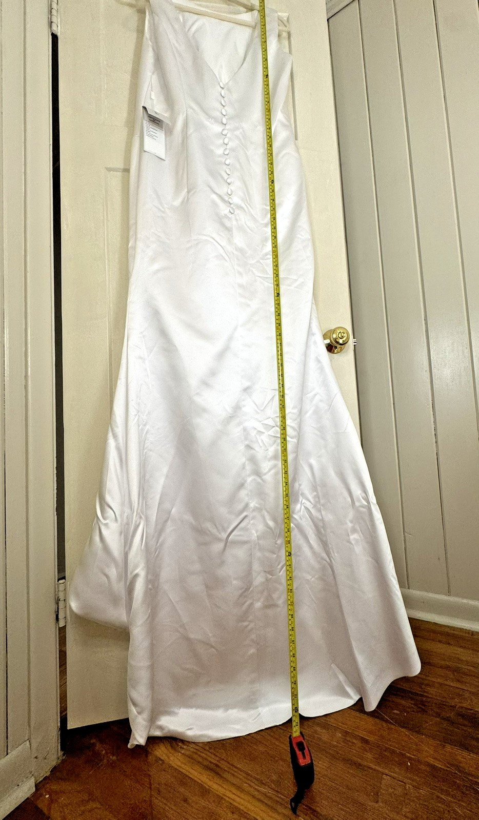 Wedding Dress White Satin Bow Back Buttons Detachable Train Bridal Babyonline