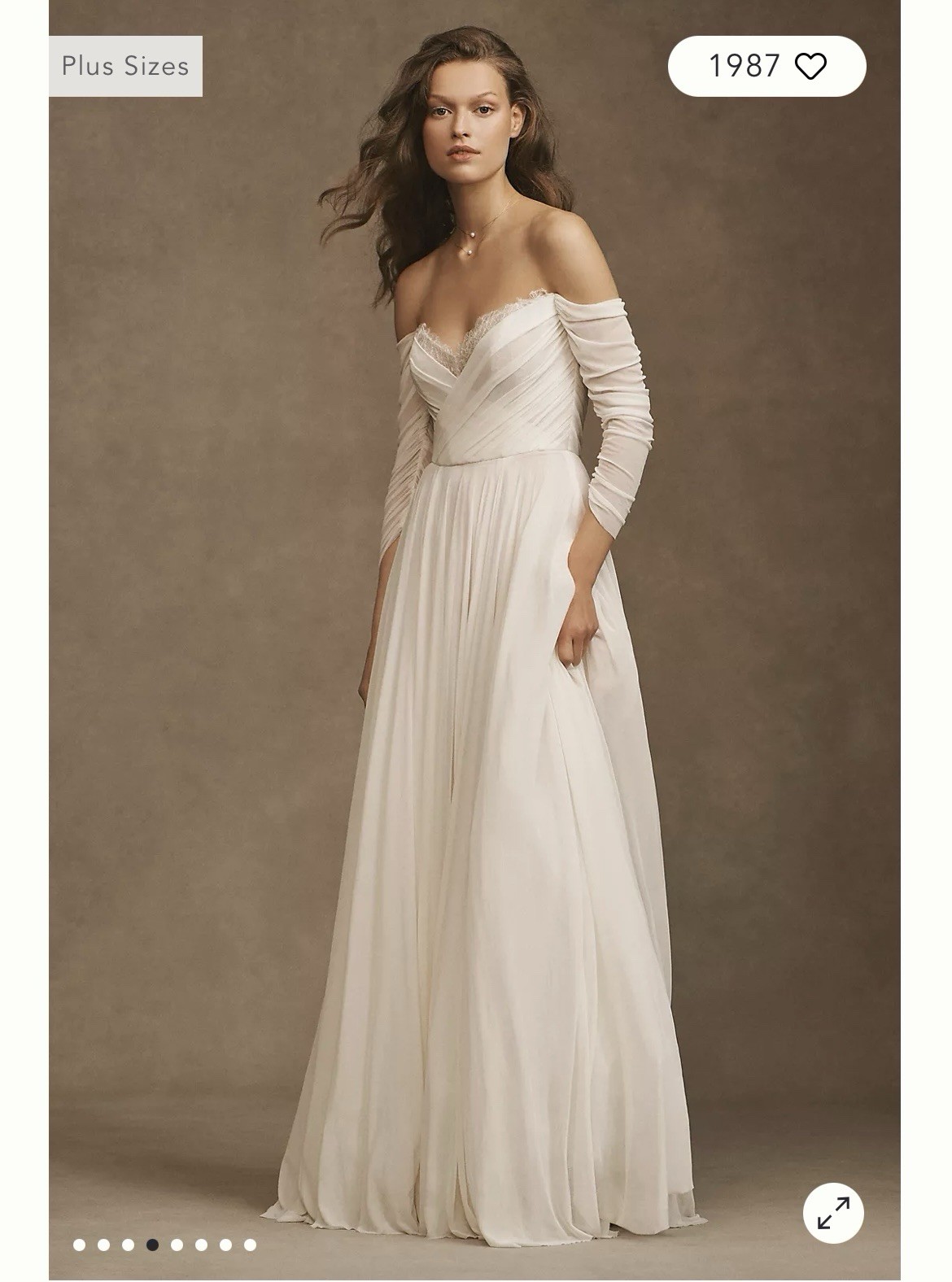 Wtoo by Watters Miles V-Neck Ruched Sleeve Mesh Wedding Gown Ivory BHLDN Sz 2