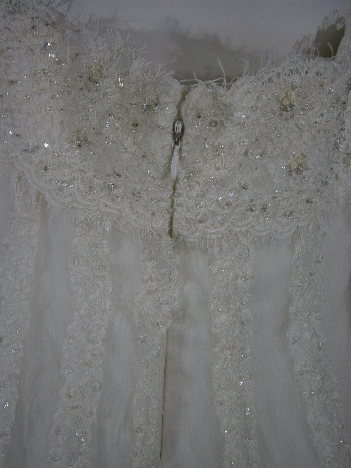 La Sposa Wedding Dress 16 Ivory Tulle Organza Lace Strapless Beaded Train
