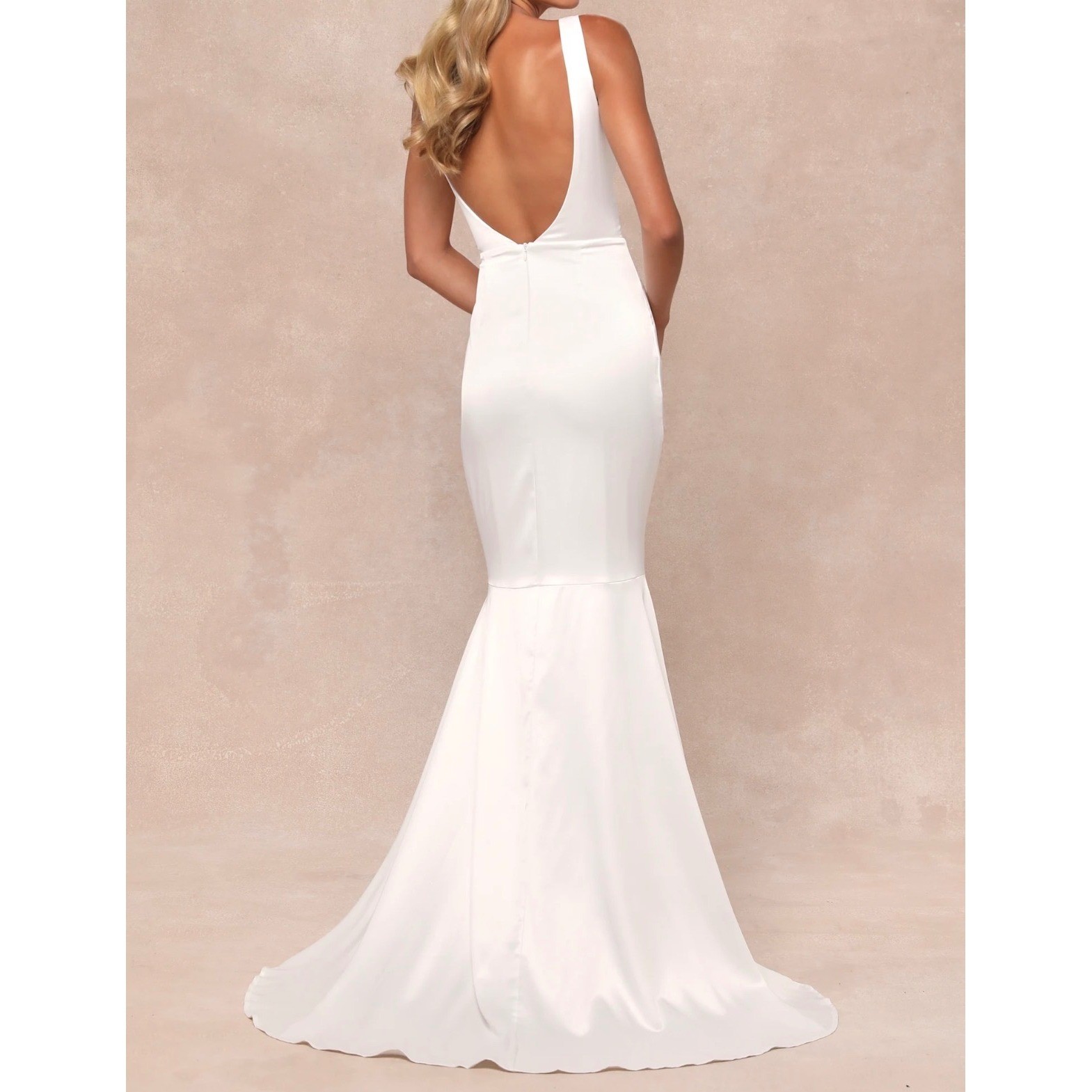 Lulus Luxe Loveliness White Satin Backless Mermaid Maxi Dress Bridal Gown M NEW