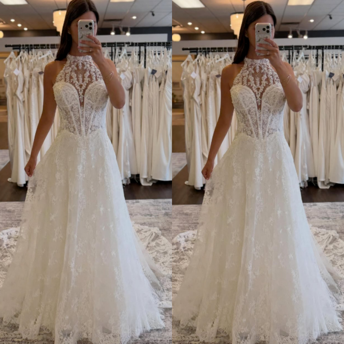 Choker Neck Wedding Dresses White Ivory Lace Dreamy Tulle Sleeveless Bridal Gown