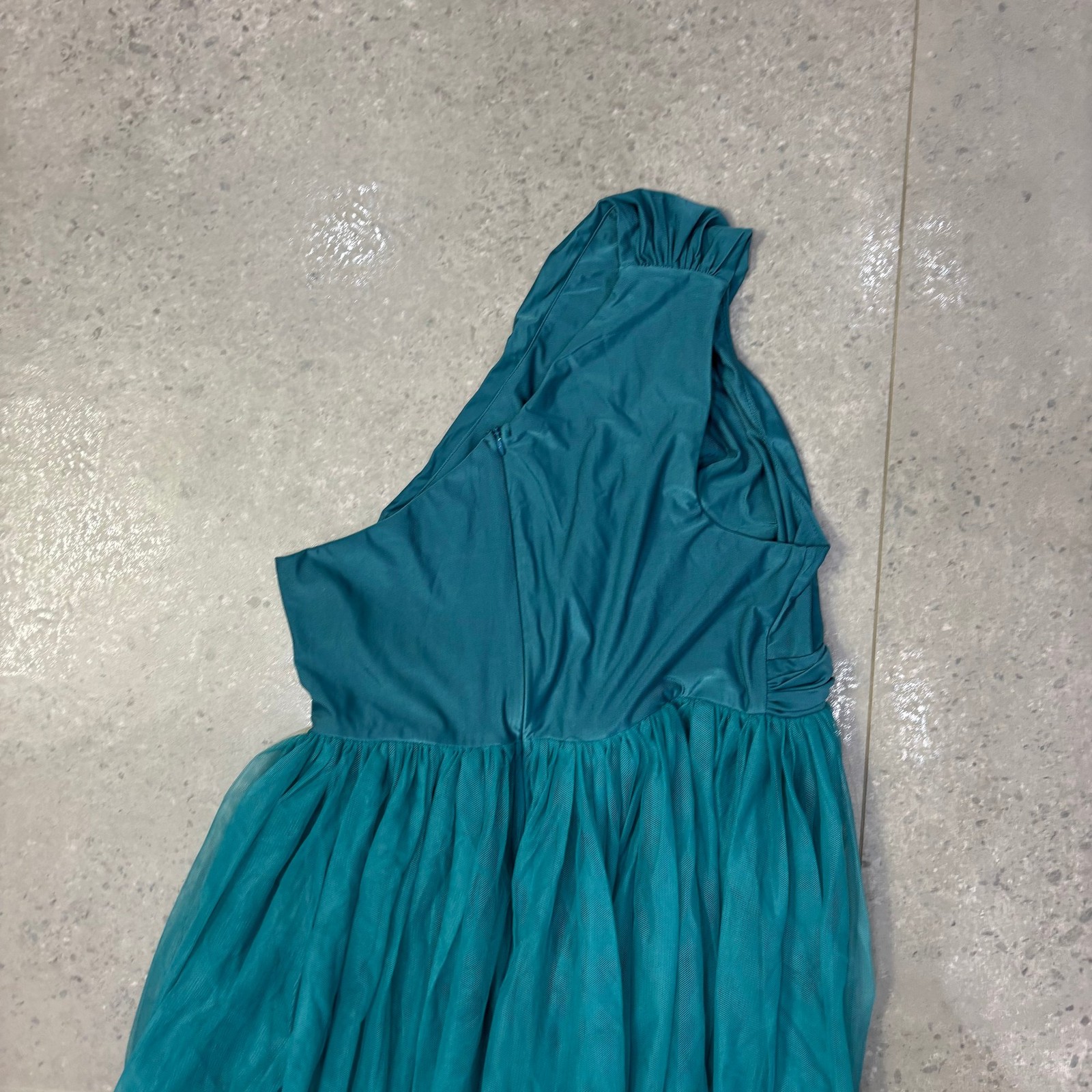 Faeriesty One-Shoulder Wedding Dress Women’s XL Teal Tulle Maxi Gown