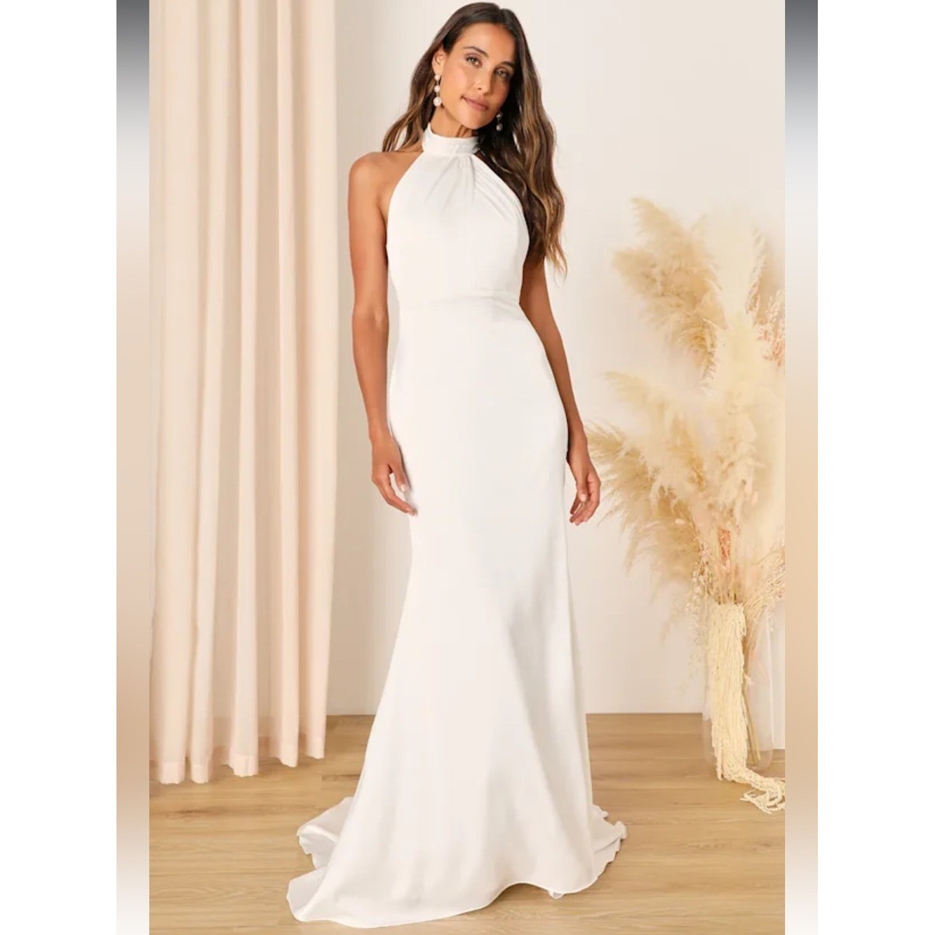 Eternity Together White Satin Halter Mermaid Maxi Dress