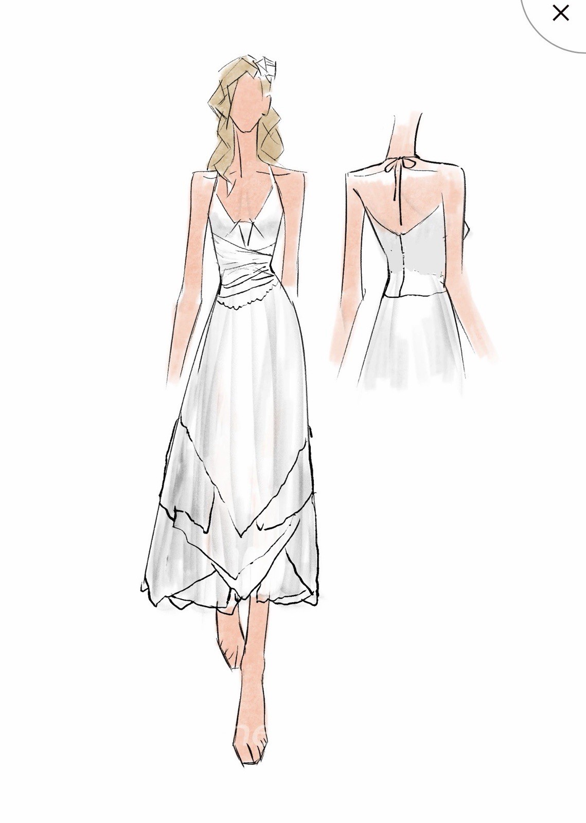 Bohemian Beach Halter Neck Tea Length Chiffon Bridal Gown, Size 8