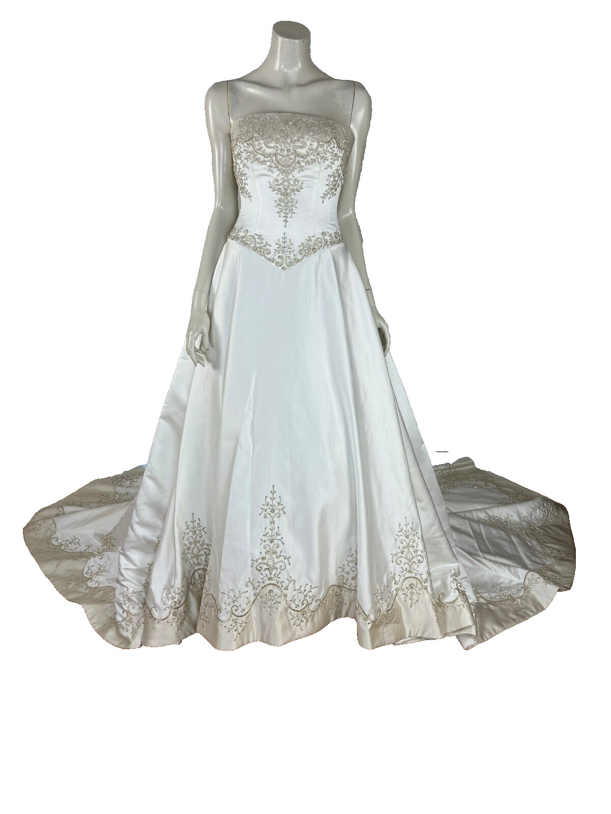 Allure Bridals A-line Corset Embroidered Satin Wedding Dress Women 8 NWT Ivory