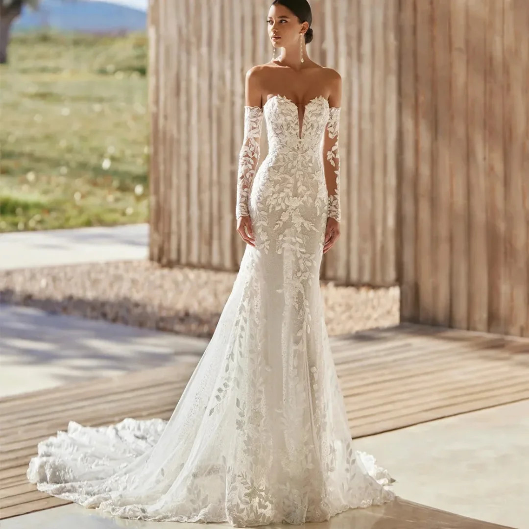 Luxury Lace Mermaid Wedding Dresses Elegant Bridal Gowns Lace Appliques