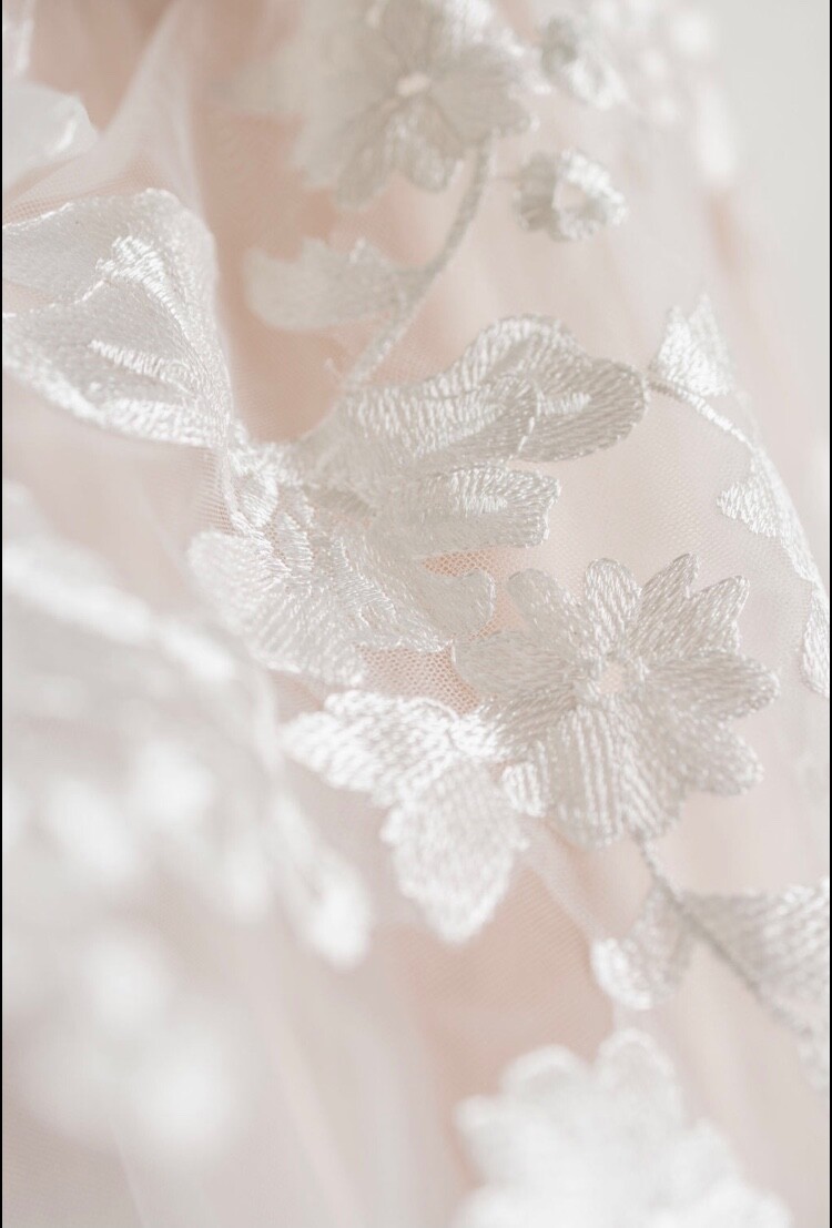 Floral Wedding Dress Tulle A-Line Dusty Pink Size 10