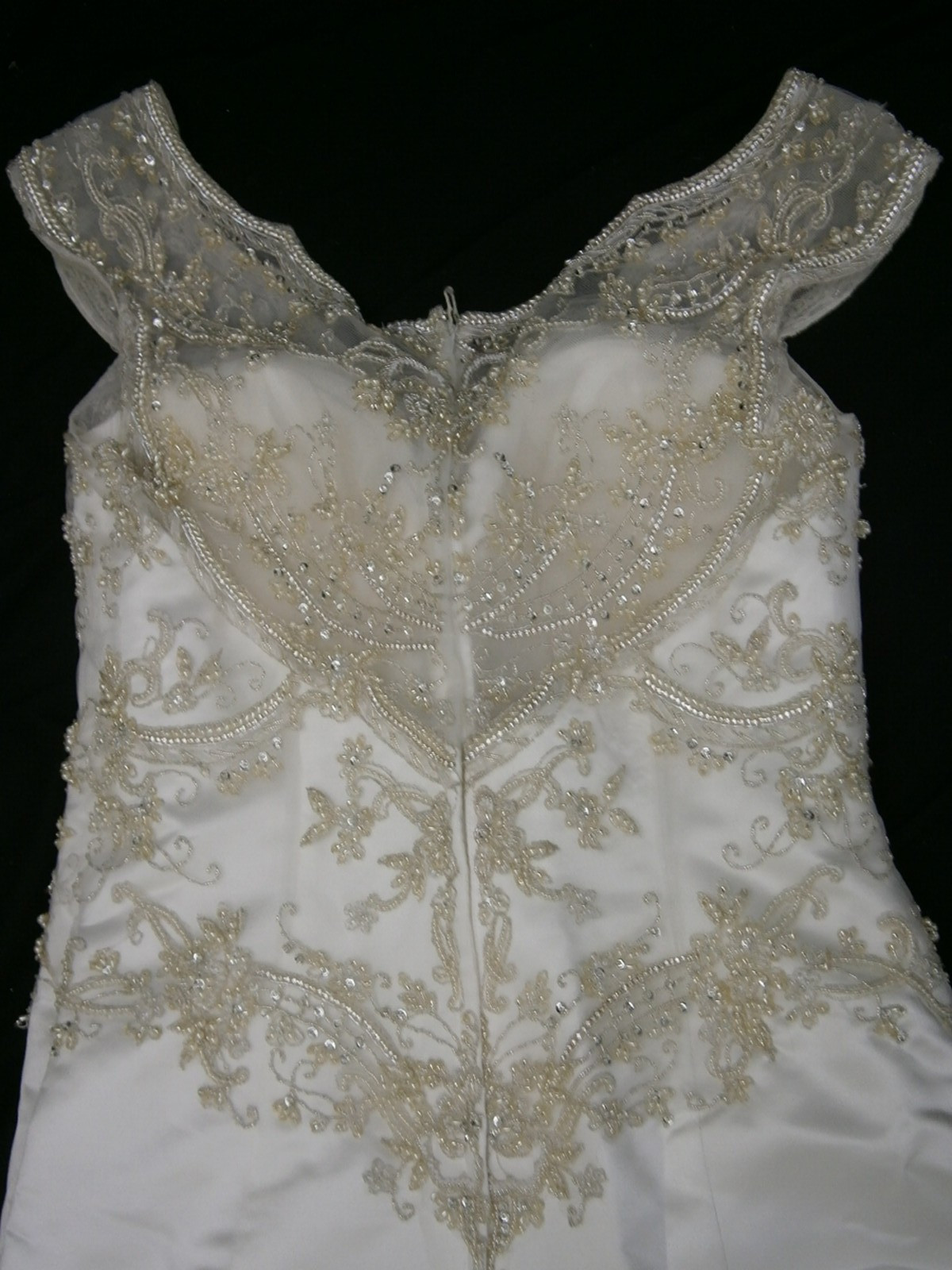 Casablanca 2141 Wedding Dress 12 White Fit & Flare Satin Beaded Illusion Elegant