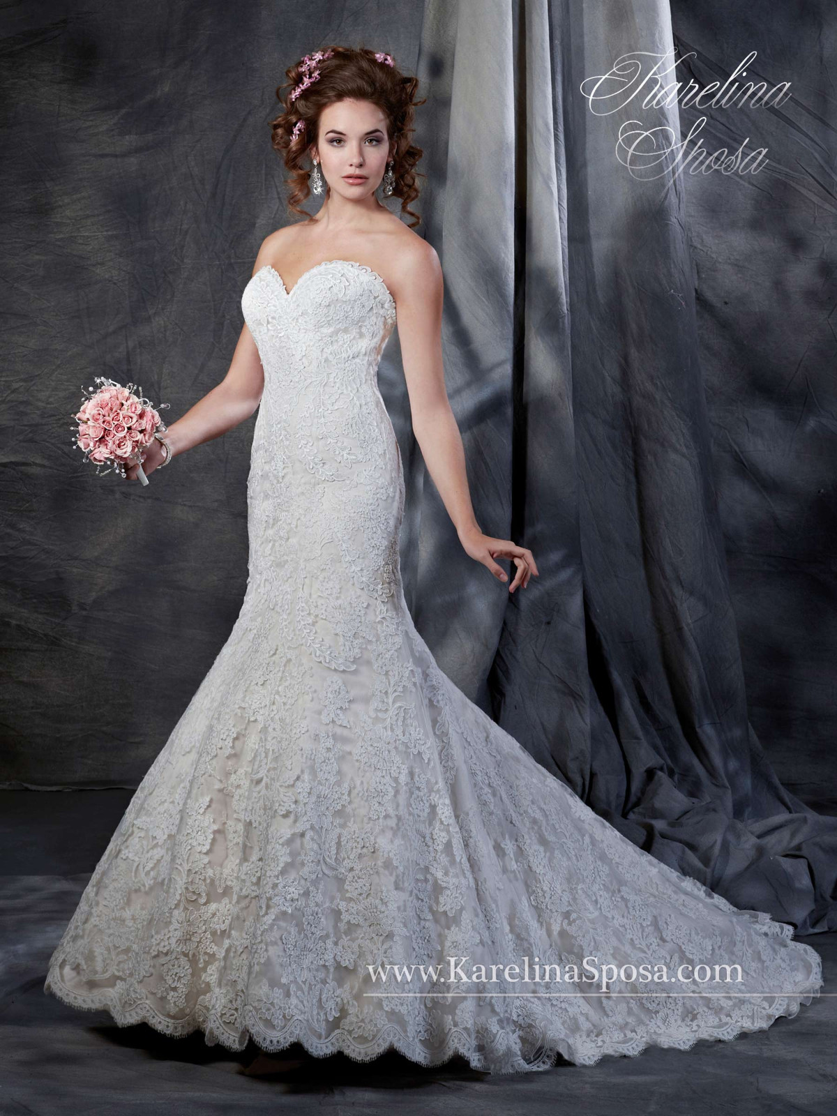 NEW Karelina Sposa Marys Bridal C8040 Trumpet Fit Flare Lace Wedding Dress Ivory