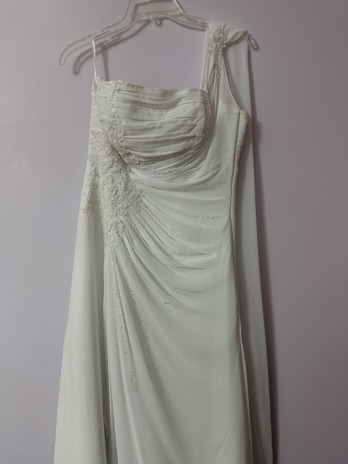 White Asymmetric One-Shoulder A-Line Chiffon Wedding Dress Lace Beading
