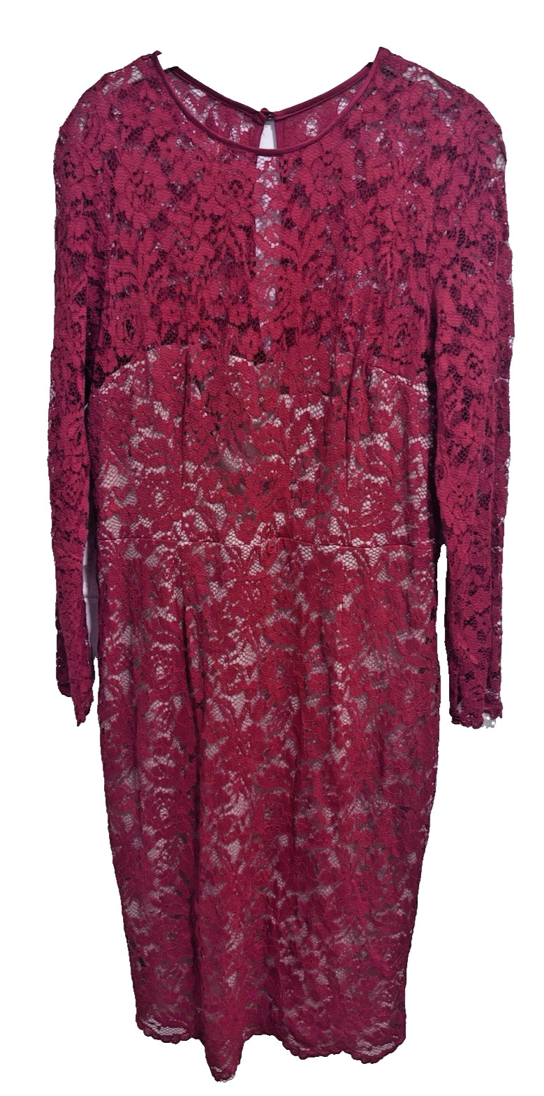 Red Lace Dress Size 12 Long Sleeve Nude Lined