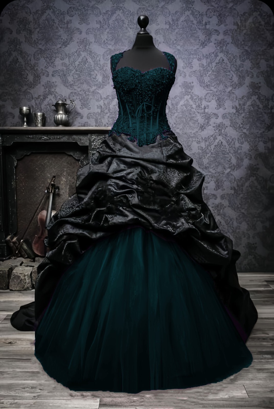 Vintage Gothic Wedding Dresses Victorian Black Jacquard Taffeta 1960s Ball Gowns