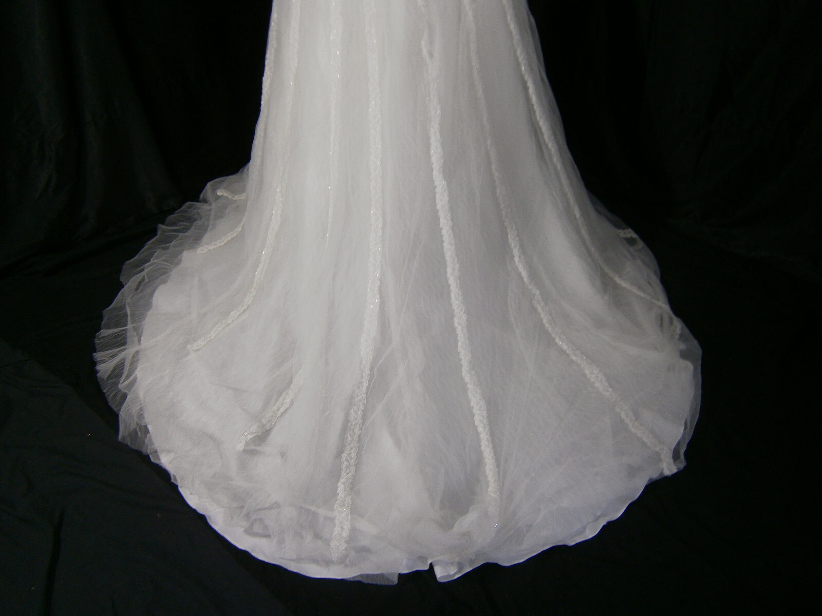 La Sposa Wedding Dress 16 Ivory Tulle Organza Lace Strapless Beaded Train