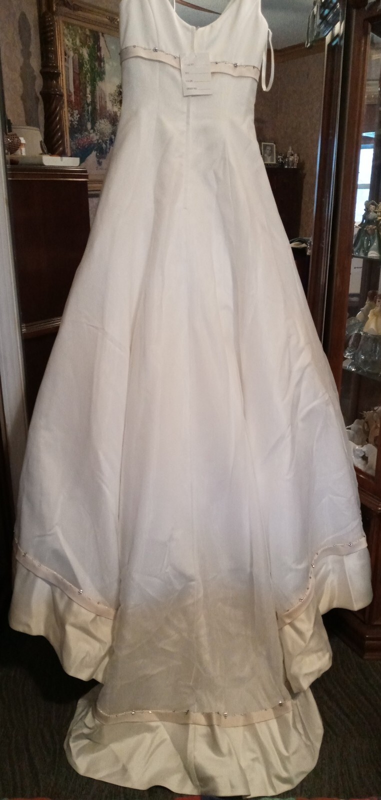 Elegant Wedding Dress,Beige & Ivory, Matte Satin W Tull W Train.Bow tie. Size 8.