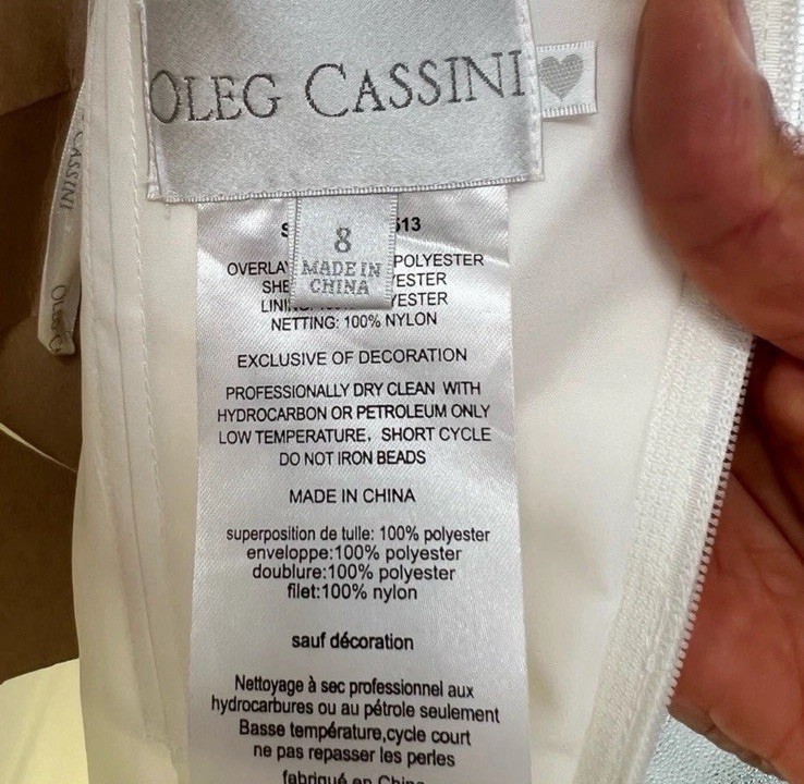 Oleg Cassini Ivory Cap Sleeve Illusion Neckline Ball Gown Silhouette Dress 8