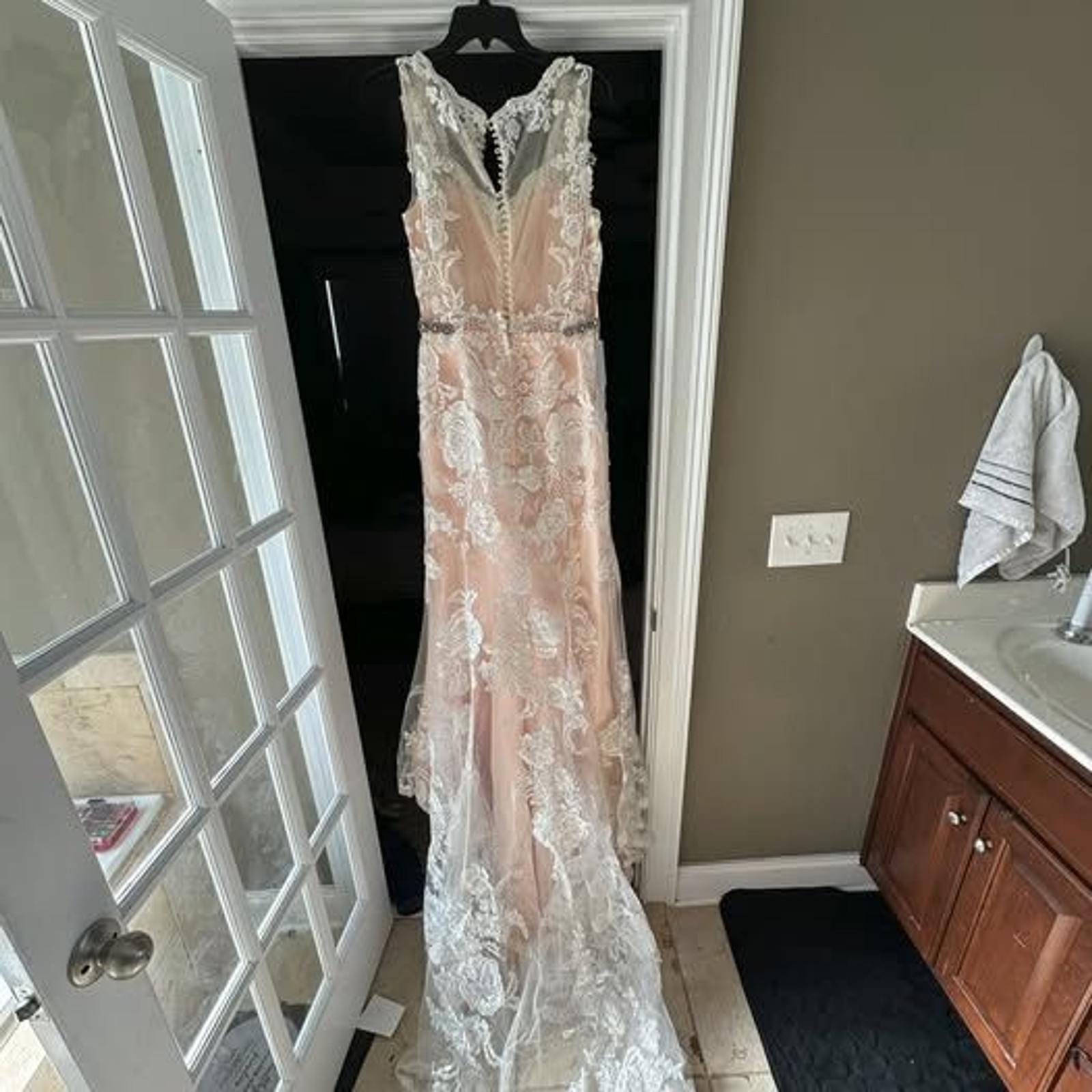 Floral White Wedding Dress with Pink Underlayer
