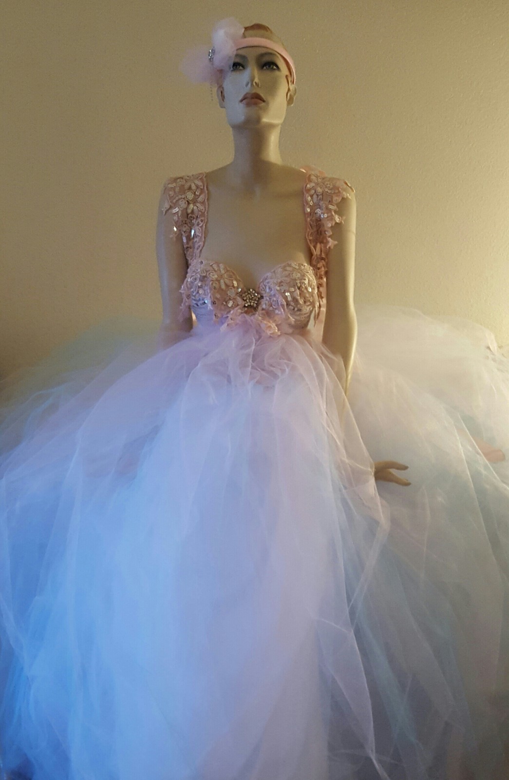 Rainbow Goddess Pink Blue White Sequin Crystal Tulle Tutu Bridal Ballgown