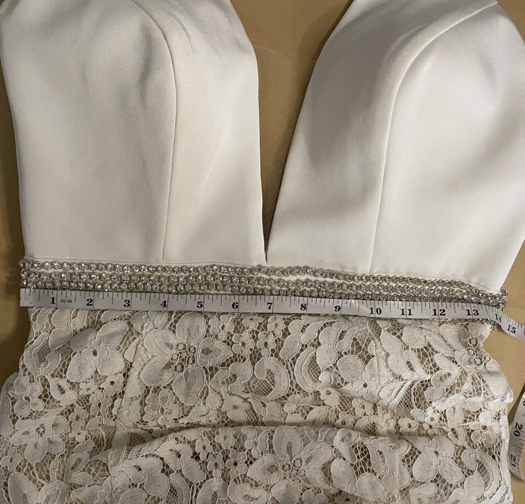 Azaria Bridal Gown Dress Satin halter V-Neck Beaded Belt Trumpet Lace Over Nude