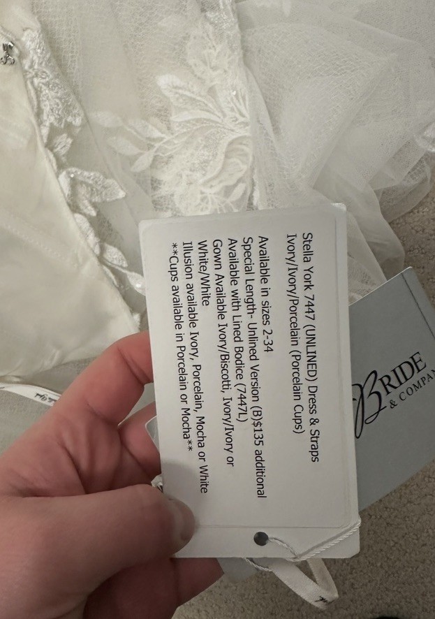 Stella York 7447 Ivory Lace Embroidered Off-Shoulder A-Line Full-Length Dress 16