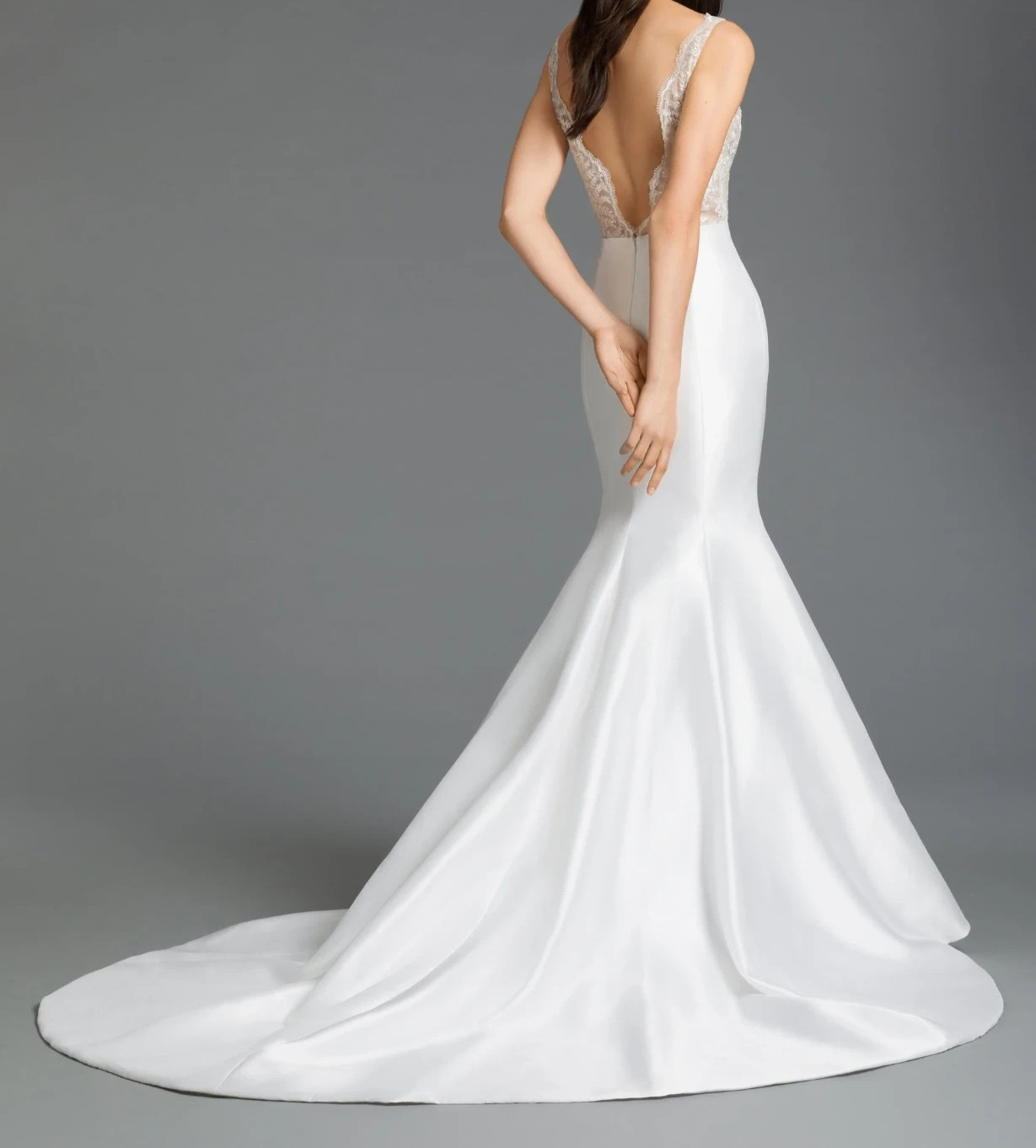 Tara Keely Mia Wedding Dress 0-6 Mikado Fit & Flare Lace V Bodice Low Back