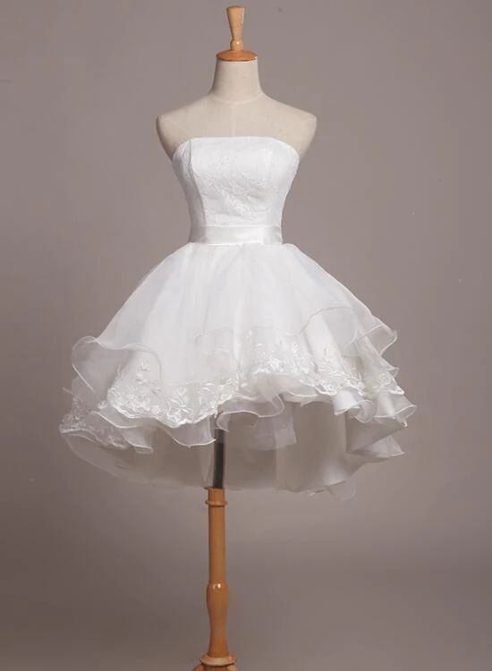 Short Mini Wedding Dresses White Strapless Sleeveless Lace Tulle Bridal Gowns