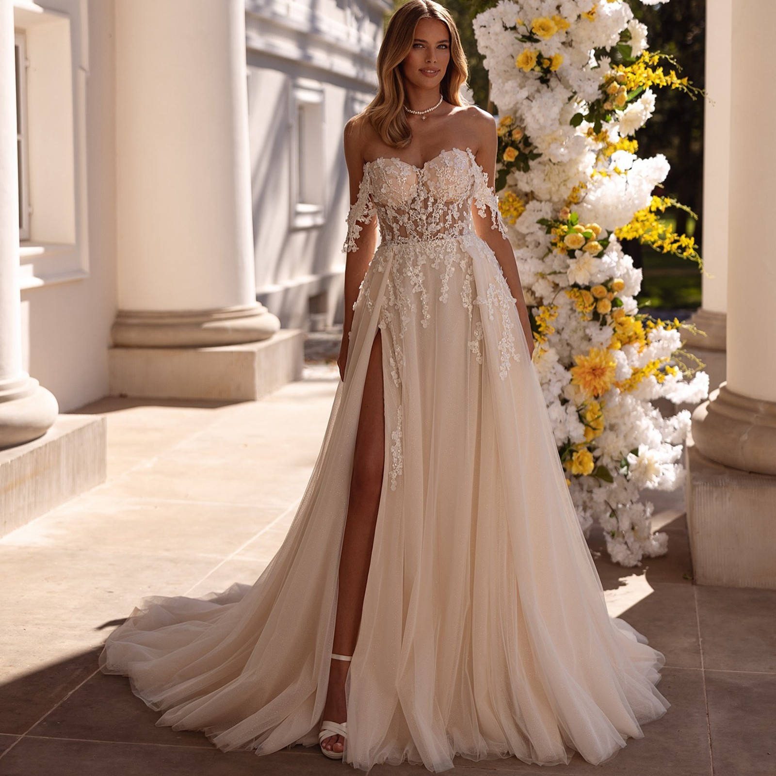 Illusion Lace Wedding Dress Bridal Gown 32-60 Ivory Off Strappy Glitter Beaded