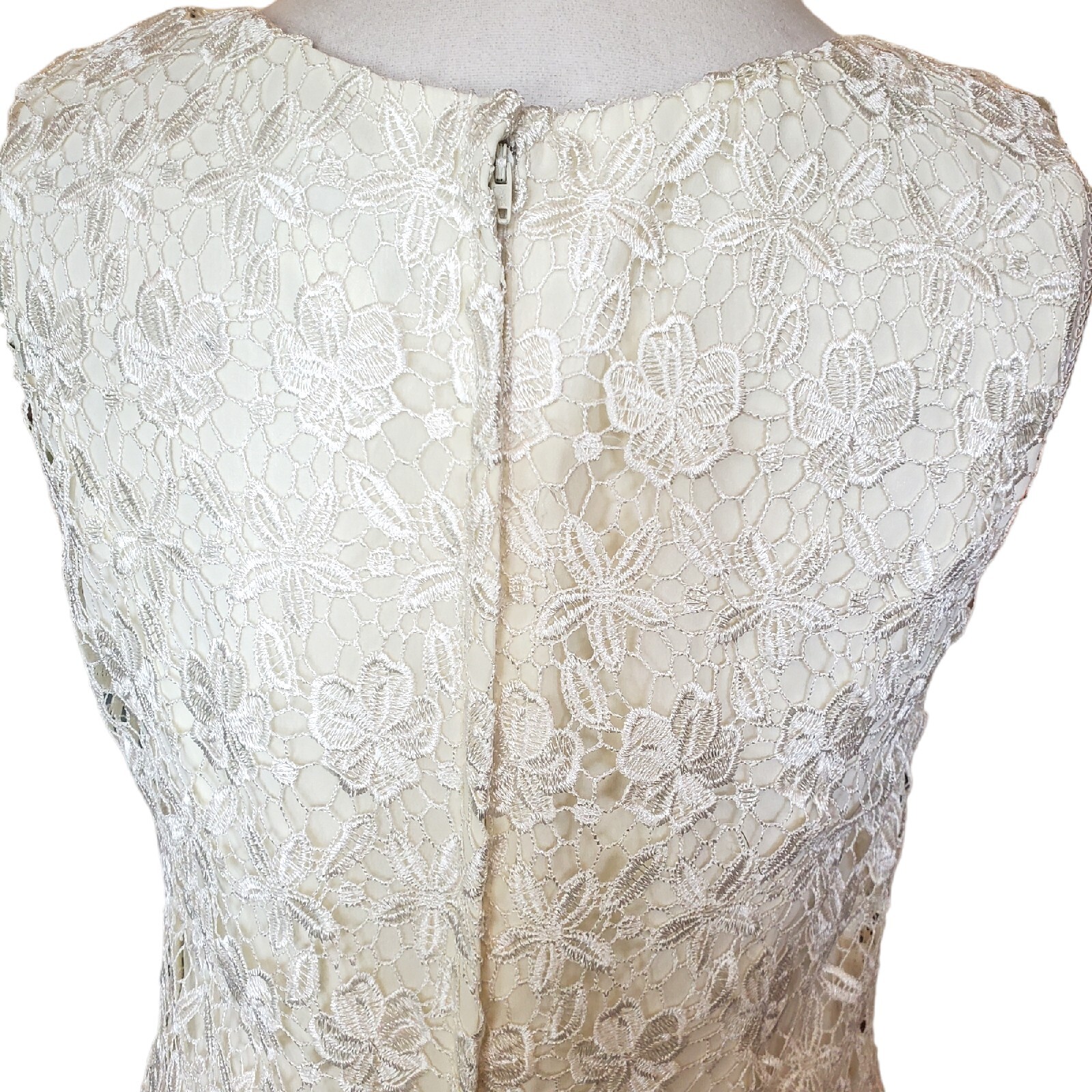 VTG Wedding Dress Sz 10 Cream Ivory Crochet Chiffon Layered Long Beach Mature