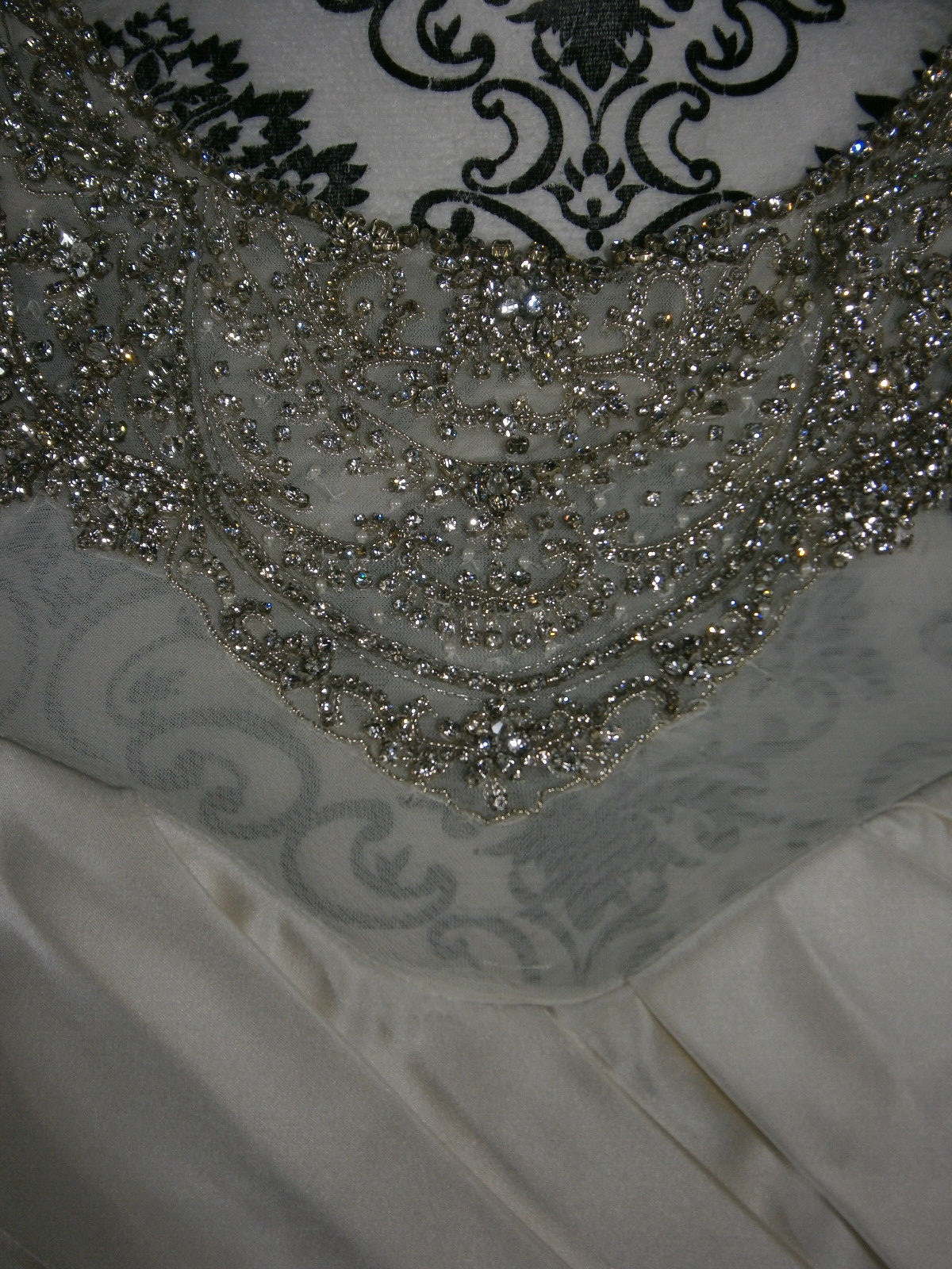 Cristiano Lucci Wedding Dress 6-10 Satin Illusion Crystals Fit & Flare Ruching