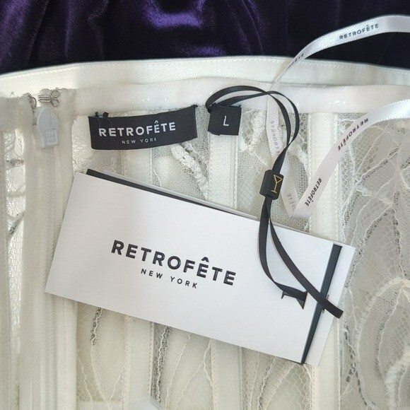 NEW Retrofete Beaded Lace Satin Dress White L bridal wedding sexy strapless