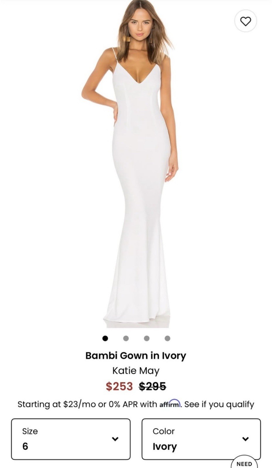 Katie May Bambi Ivory Mermaid Wedding Dress V-Neck Sleeveless Size 6 Full-Length