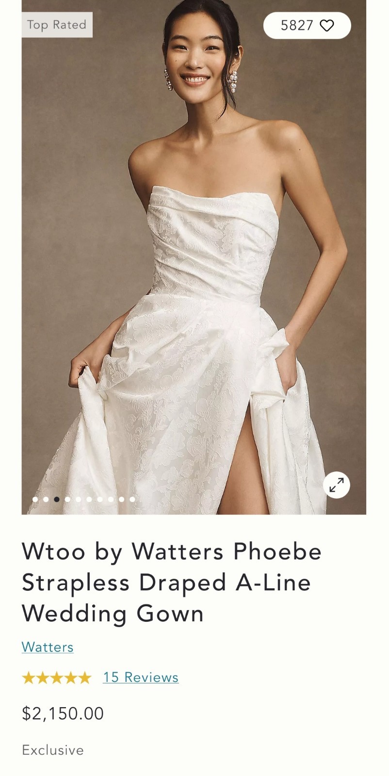 Wtoo by Watters Phoebe Strapless A-Line Jacquard Wedding Gown Ivory