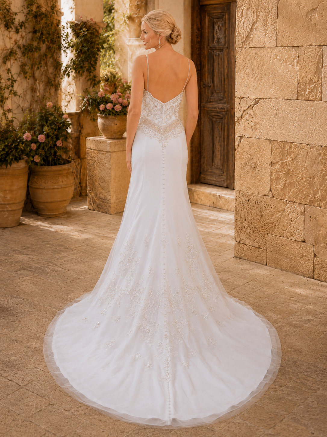Casablanca Wedding Dress Ball Gown 16-18 White Taffeta Beaded Champagne Elegant