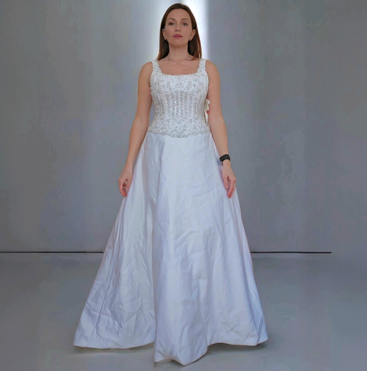 MORI LEE White Sequin Beaded Wedding Gown Dress sz 4 – 6 NEW Silver Embroidery