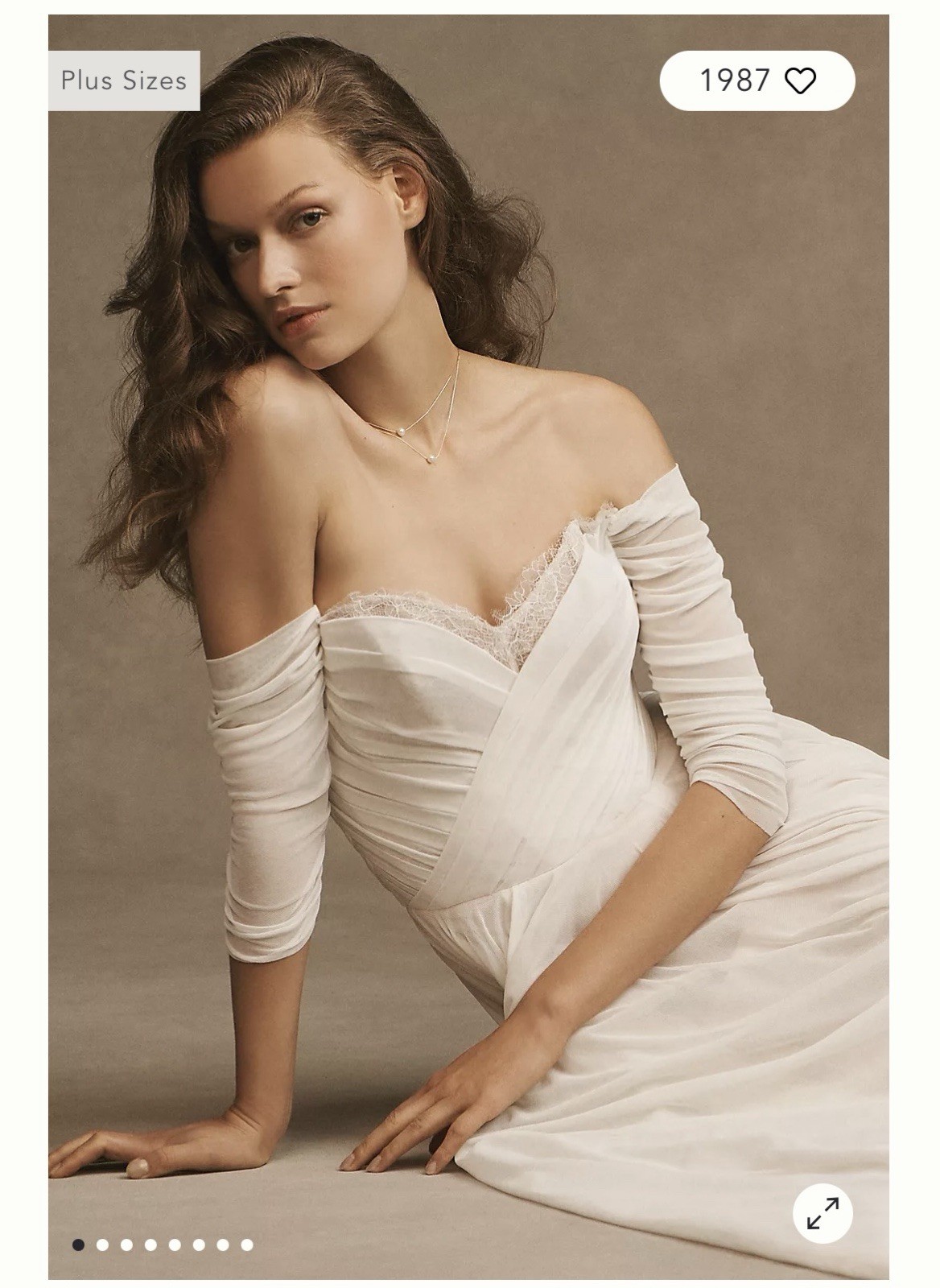 Wtoo by Watters Miles V-Neck Ruched Sleeve Mesh Wedding Gown Ivory BHLDN Sz 2