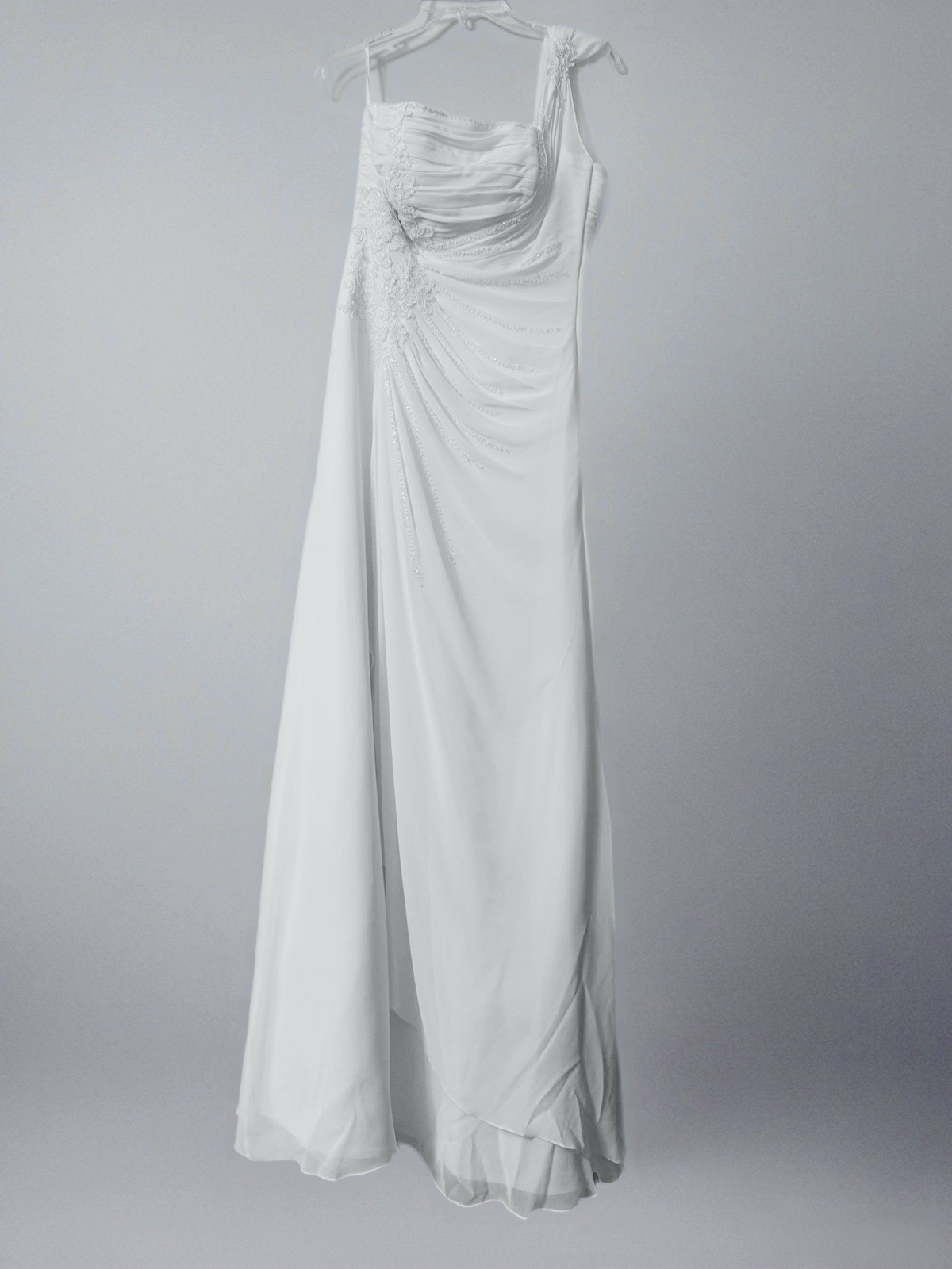 White Asymmetric One-Shoulder A-Line Chiffon Wedding Dress Lace Beading
