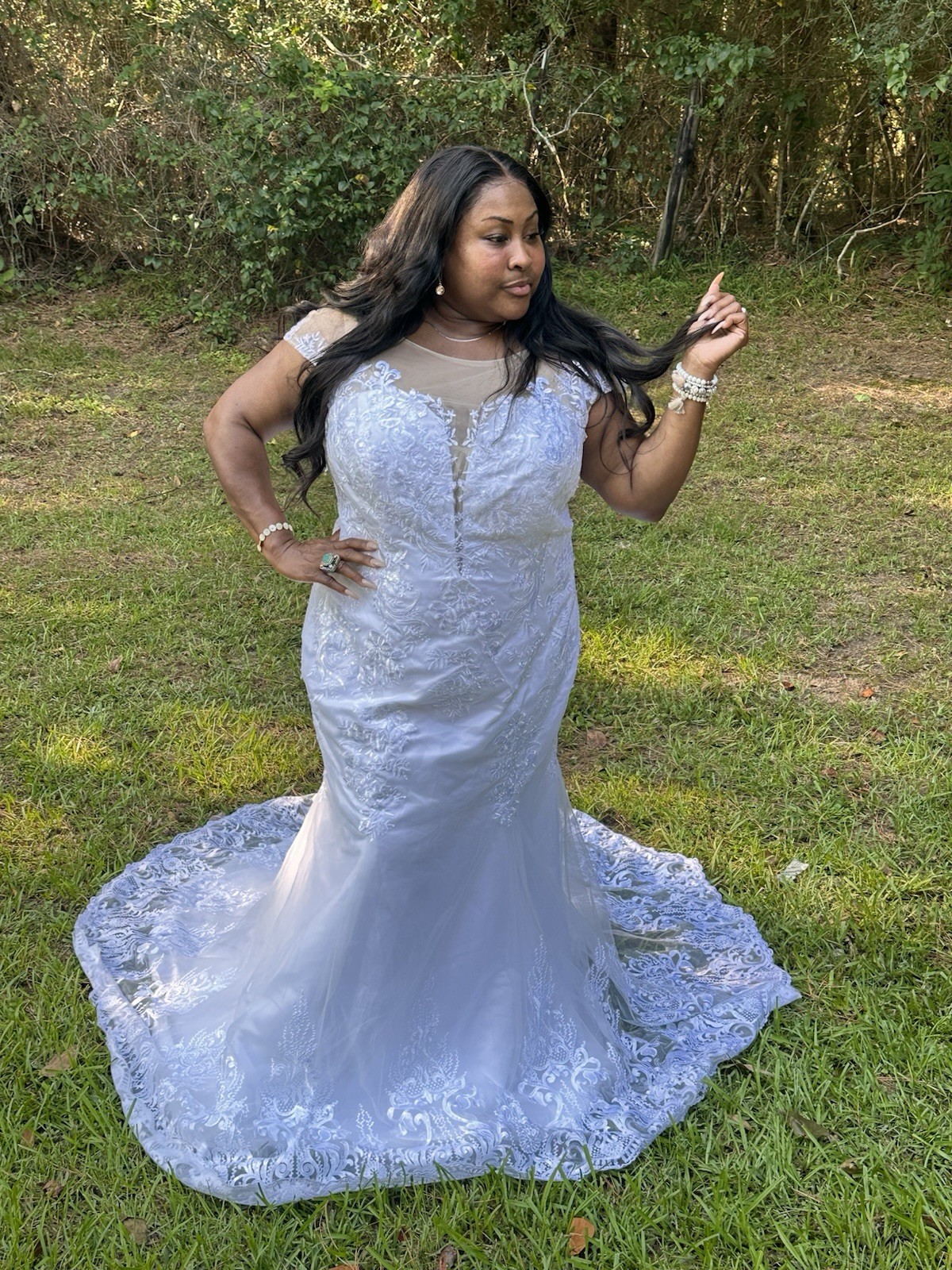 Vintage Lace Tulle Short Sleeve Bridal Dress Handmade/Unbranded