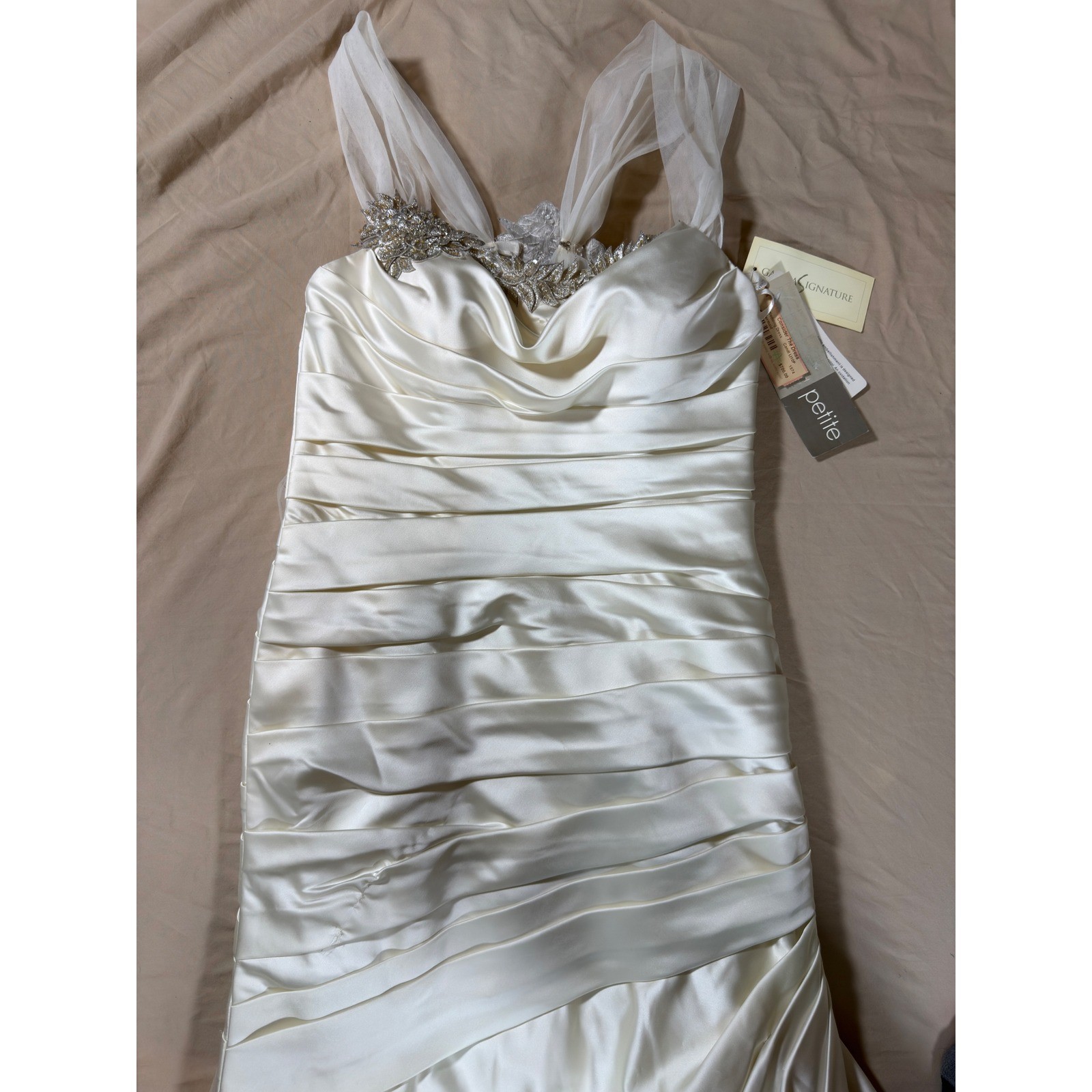Galina Signature Wedding Dress Womens 10P Ivory Ruched Mermaid Beaded 7SPK472