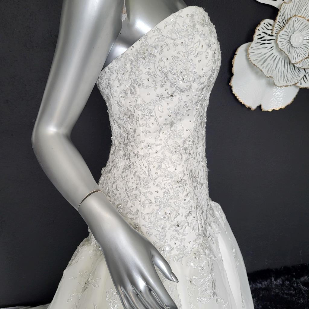 NWT~$1599~DA VINCI~SZ 6~IVORY STRAPLESS EMBELLISHED BALL GOWN WEDDING DRESS