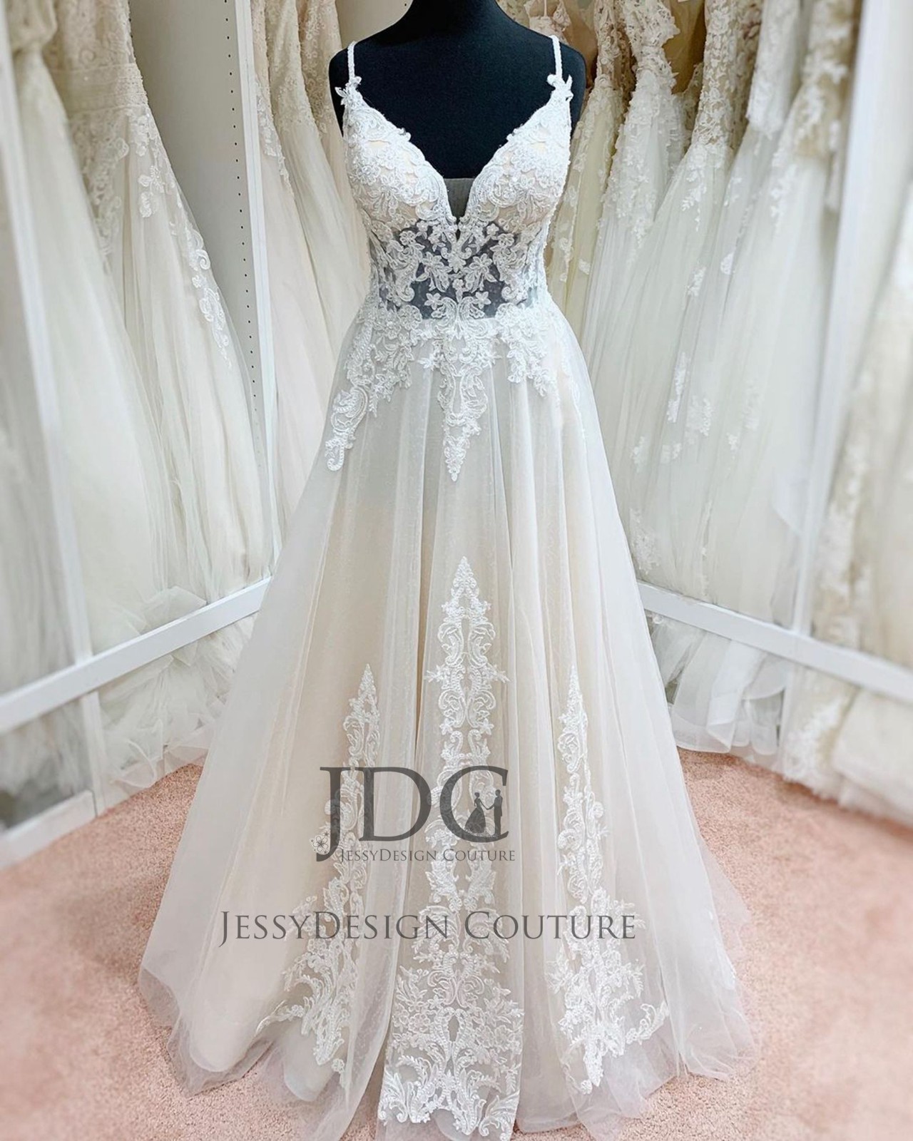 Glitter Beaded Lace Wedding Dress Wedding Custom Made 32-60 Backless Straps