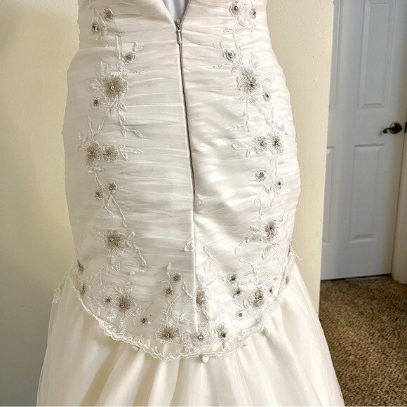 Light Champagne Mermaid Wedding Dress Lace sequin embroidered Fishtail size XS