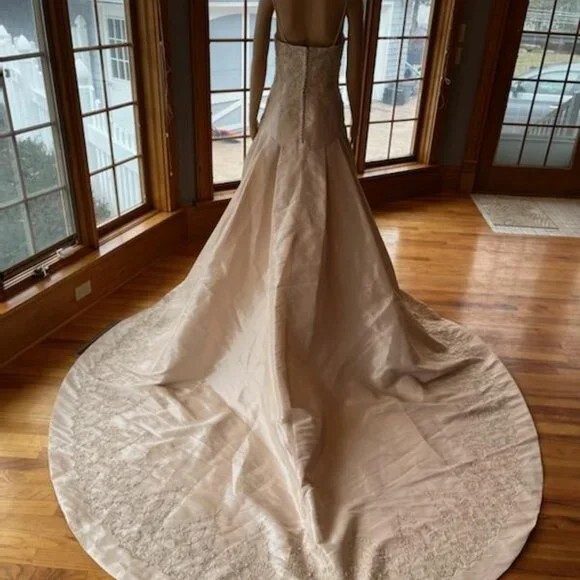 * Anjolique Gold Taffeta Beaded Lace Strapless Wedding Gown Bridal Dress Size 12