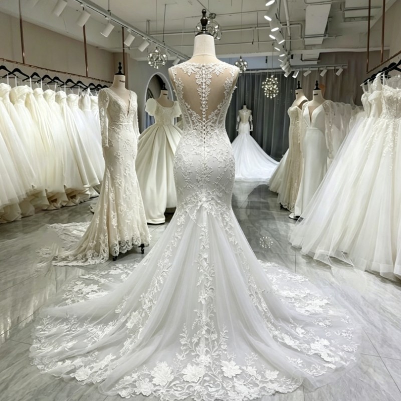 Gorgeous Mermaid Lace Applique Wedding Dresses Sweetheart Beach Bridal Gowns