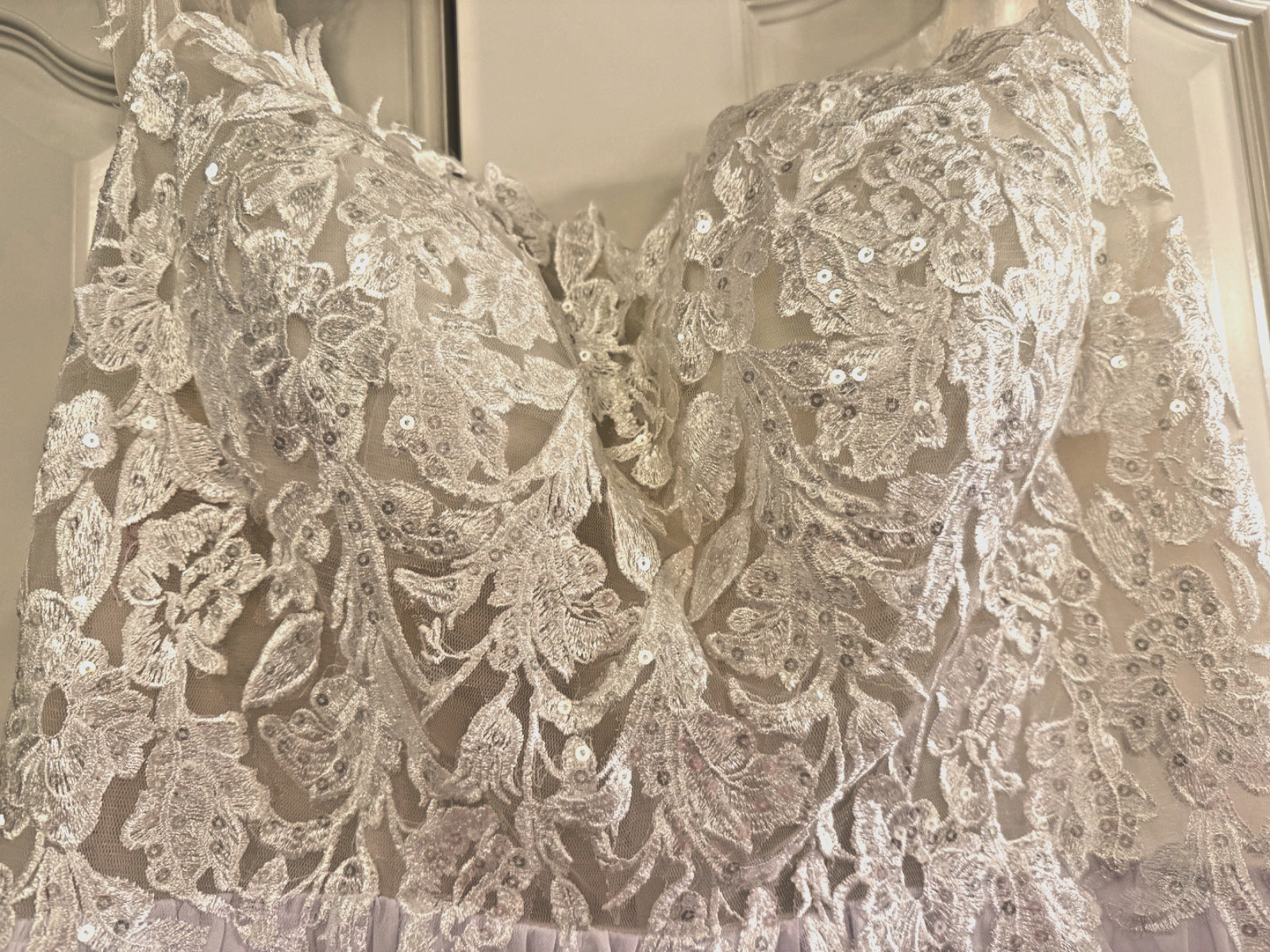 NWT Boho Wedding Dress Size 14 Ivory Lace Chiffon A-Line Bridal Gown w/ Train