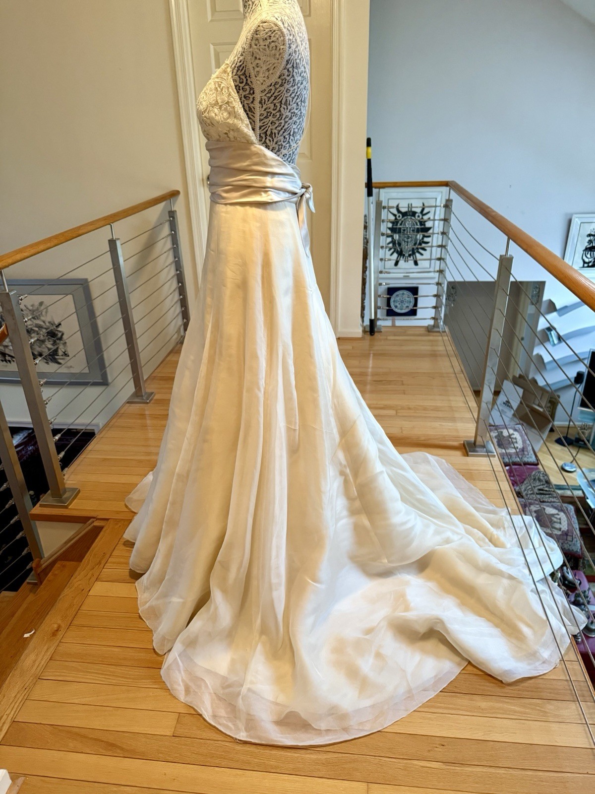AMSALE Bali S (4) Ivory A-Line Organza Silk Lace Bralette Wedding Dress